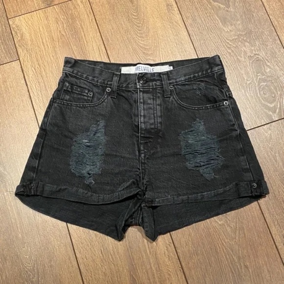 BRANDY MELVILLE Women's Distressed Denim High-Waist Shorts in Black│Size US 4 - Picture 12 of 14
